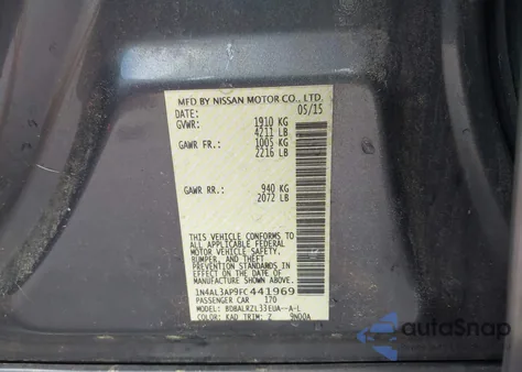 2015 Nissan Altima 2.5 Sl z USA, uszkodzony, nr VIN 1N4AL3AP9FC441969